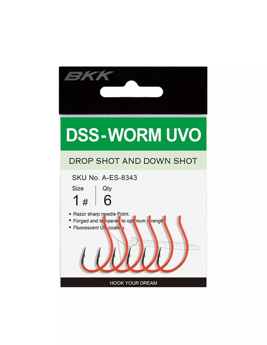 BKK DSS WORM UVO DROPSHOT HOOKS